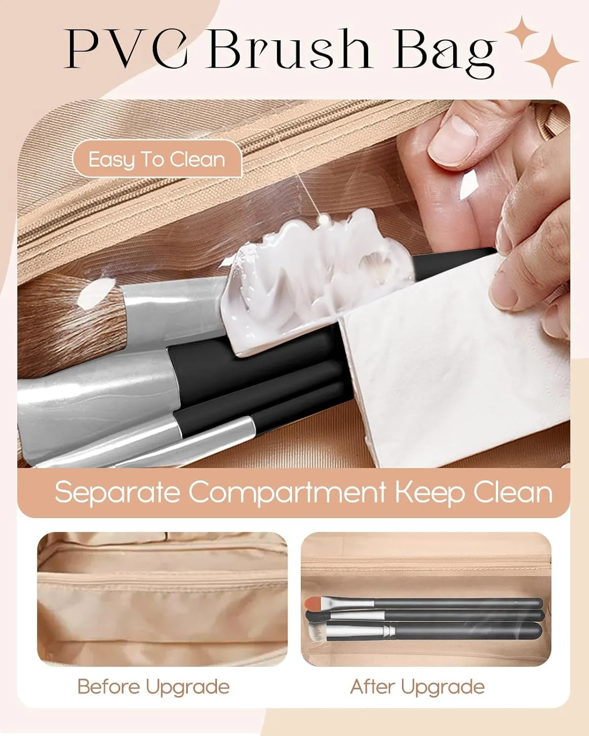 Bistup Makeup Bag Travel Cosmetic Bag Toiletry Make Up Bags Cute Women Large Capacity Big Medium Leather Checkered Plaid Brown Aesthetic Girl Teen Teenage Foldable Expandable Open Flat Zip