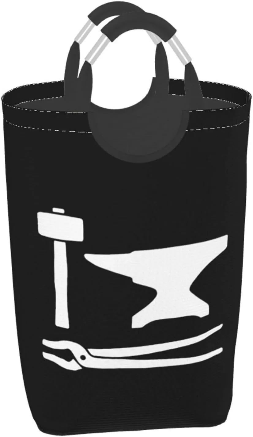 Blacksmith Hammer Logo Dirty clothes hamper, foldable storage bag, laundry basket with handle 50 liters