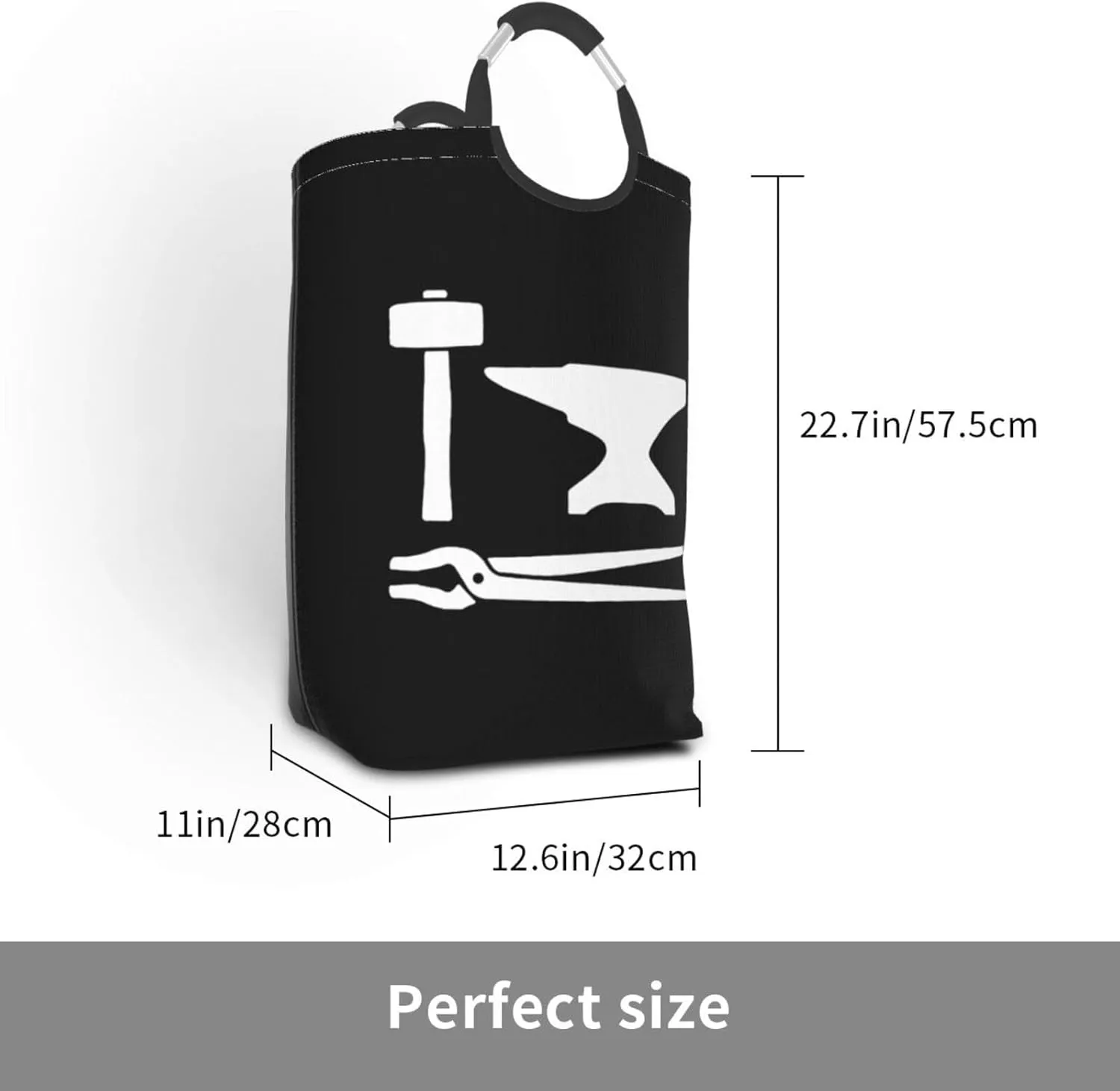 Blacksmith Hammer Logo Dirty clothes hamper, foldable storage bag, laundry basket with handle 50 liters