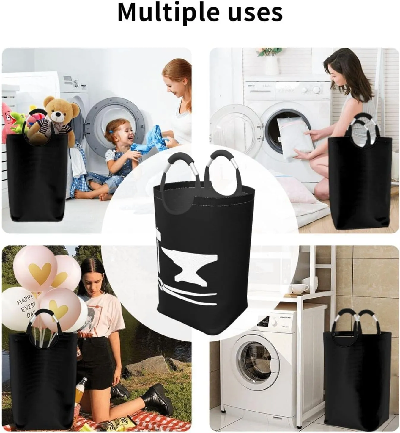 Blacksmith Hammer Logo Dirty clothes hamper, foldable storage bag, laundry basket with handle 50 liters