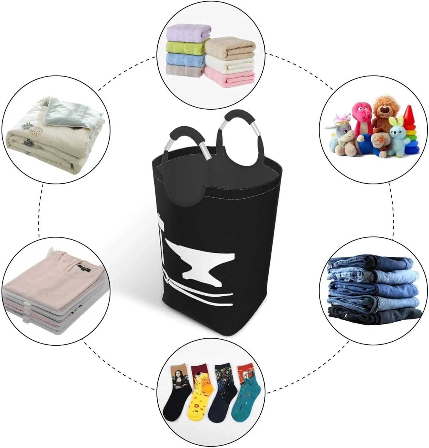 Blacksmith Hammer Logo Dirty clothes hamper, foldable storage bag, laundry basket with handle 50 liters