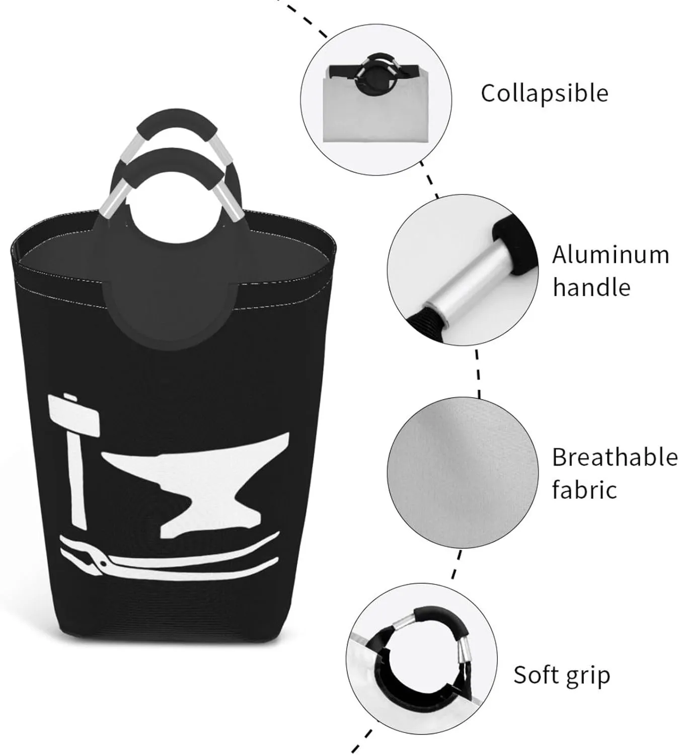 Blacksmith Hammer Logo Dirty clothes hamper, foldable storage bag, laundry basket with handle 50 liters