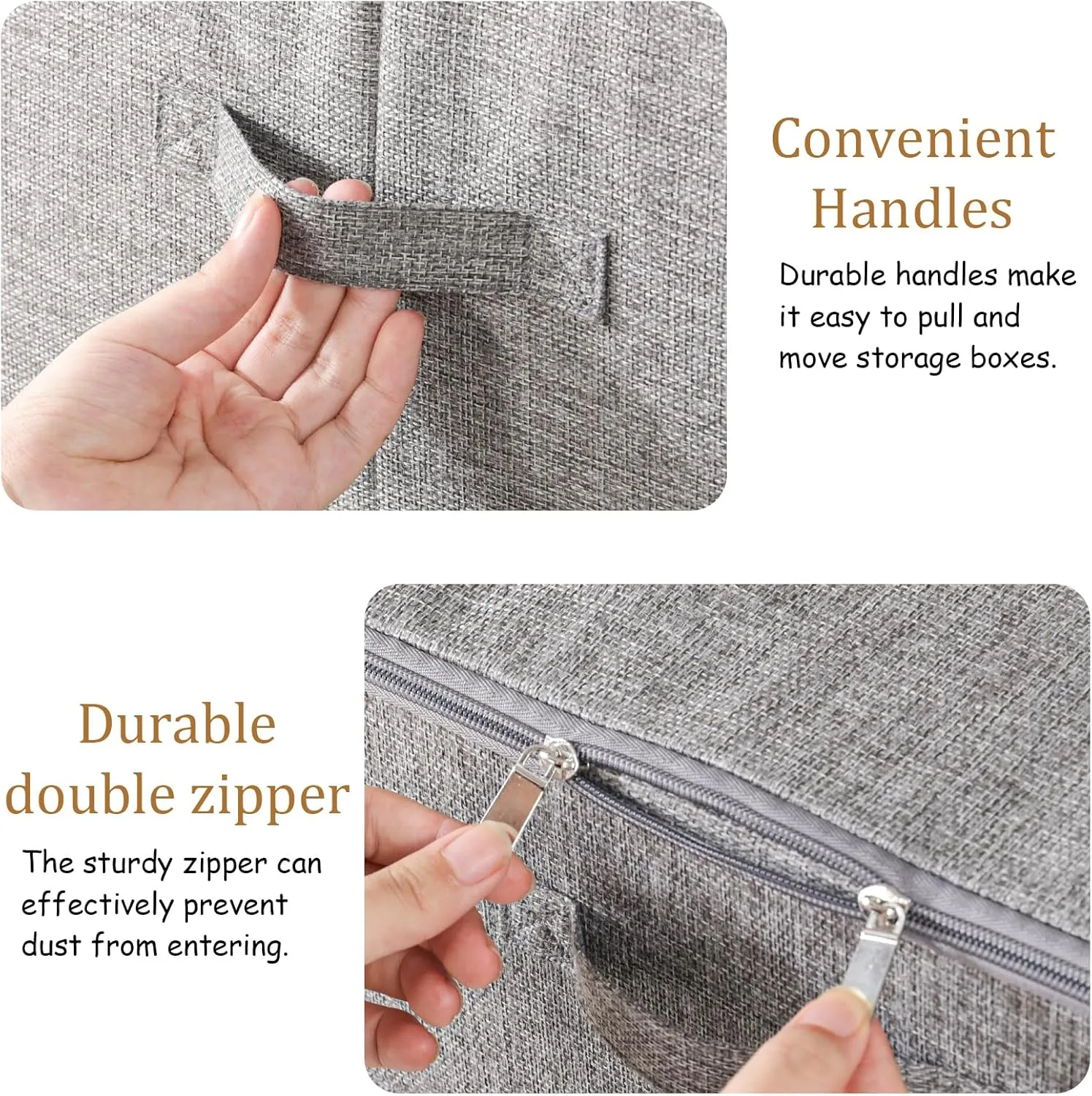 Blanket Bags with Lid, Foldable Underbed Storage Bins, Home Basket Container for Organizing Clothes, Shoes, Pillows, 14.9x10.2x5.9Inches, Grey, 2 Pack