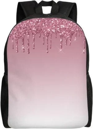 Blush Pink Glitter Sparkle Drips Backpack – Water-Resistant Laptop Bag, 15" Compartment, Lightweight Unisex Daypack For Work & Travel