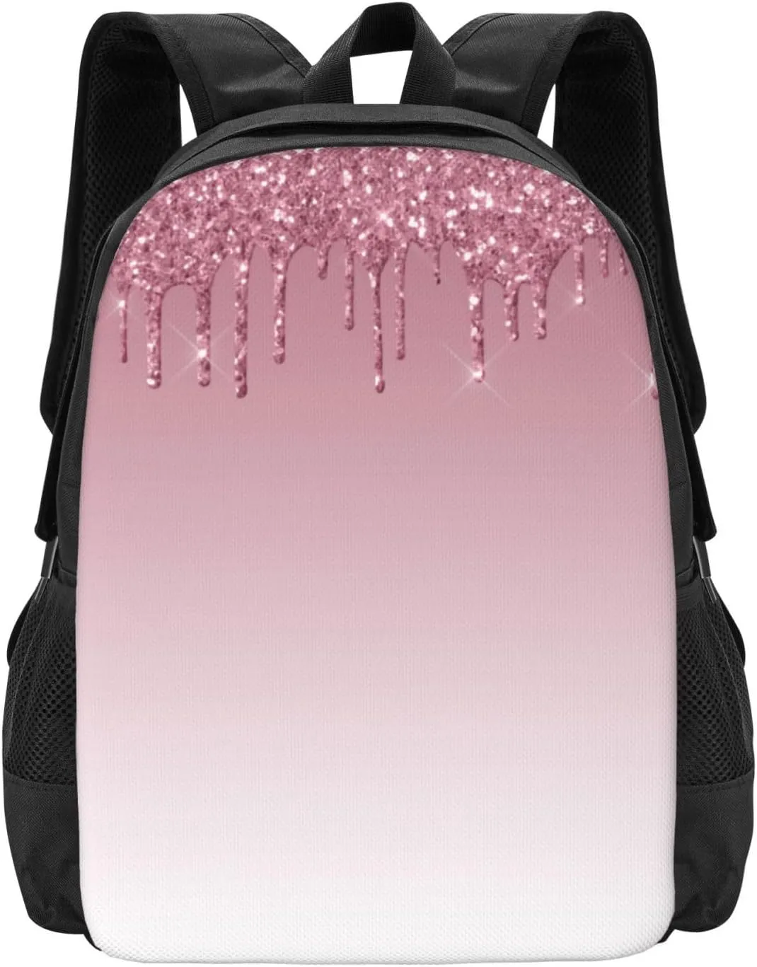 Blush Pink Glitter Sparkle Drips Minimalist Large Backpack – 15”Laptop Backpack, Lightweight Travel & Work Bag With Ergonomic Straps