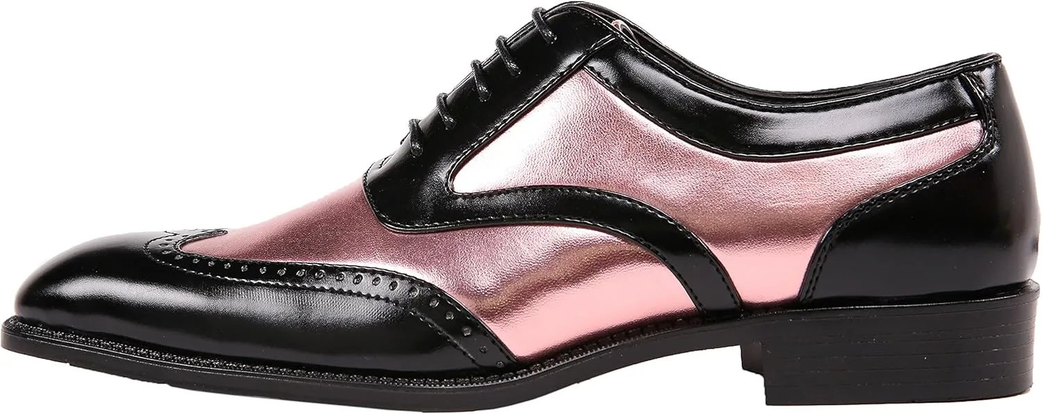 Bolano Lawson, Wingtip Oxford Dress Shoes for Men, Two-Tone & Shiny Metallic Oxfords, Men's Formal Tuxedo Shoes