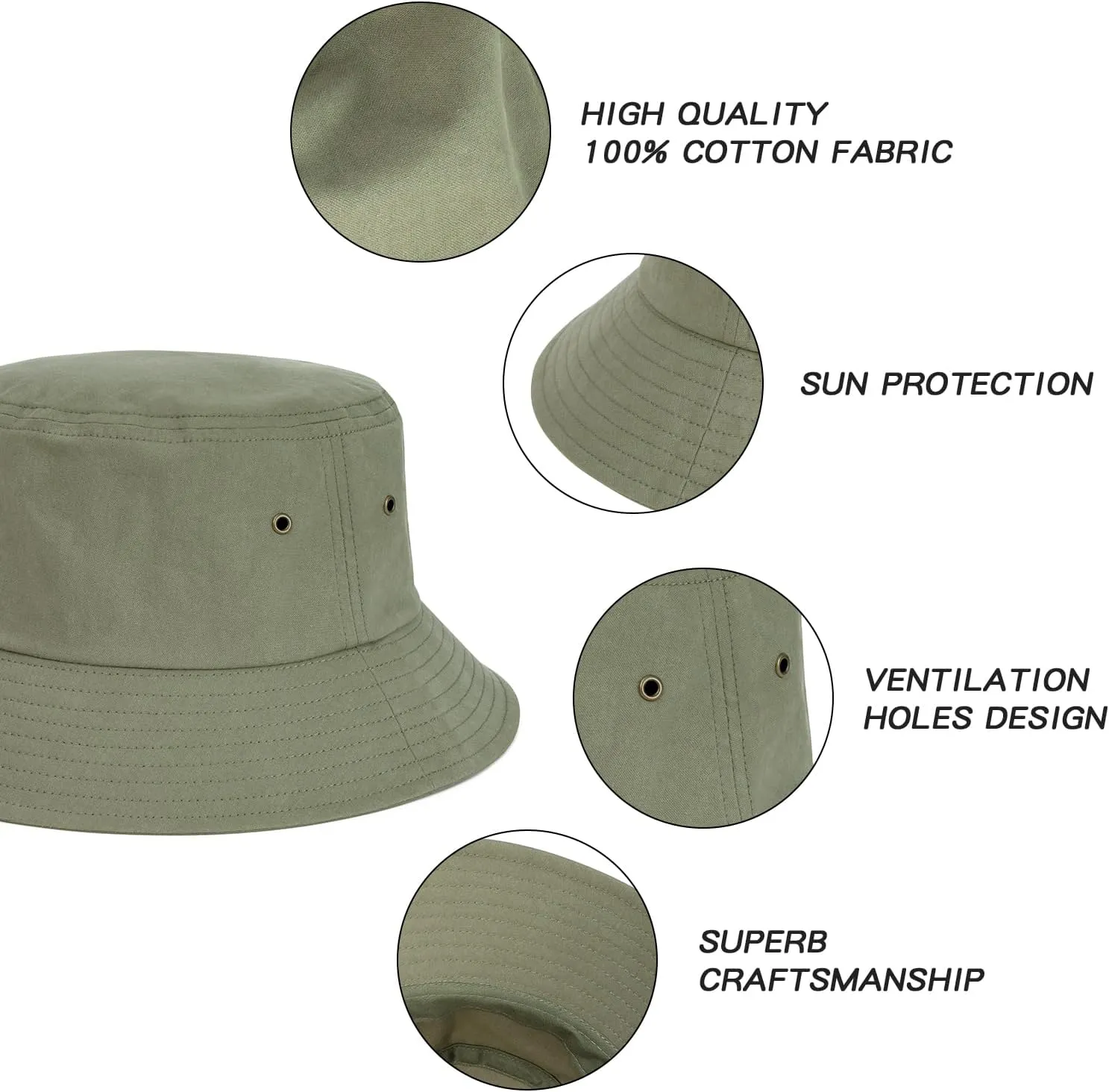 BOTVELA Men Cotton Bucket Hats Foldable Outdoor Sun Hat Unisex Flat Top Caps