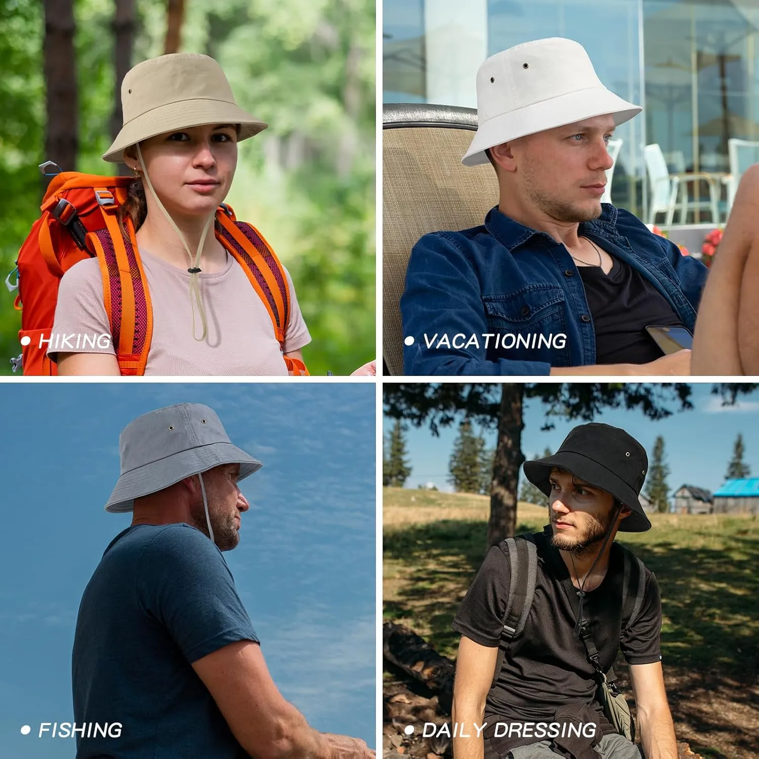 BOTVELA Men Cotton Bucket Hats Foldable Outdoor Sun Hat Unisex Flat Top Caps