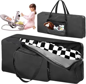 Bouncer Cover 35.8 x 15.4 x 4.5 Inches Transport Bag for Bouncer Black Infant Bouncy Seat Travel Bag Double Zipped Bouncer Carrier with Shoulder Pad