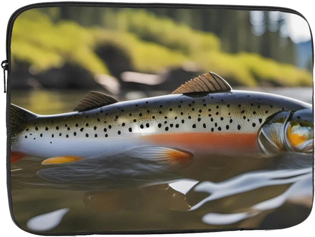 Brook Trout Fly Fishing Prints Portable Laptop Sleeve Case 10 inch, Ideal for Men and Women's Business Travel, and Office Use