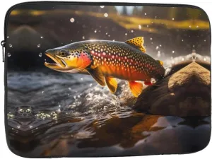 Brook Trout Fly Fishing Prints Portable Laptop Sleeve Case 10 inch, Ideal for Men and Women's Business Travel, and Office Use