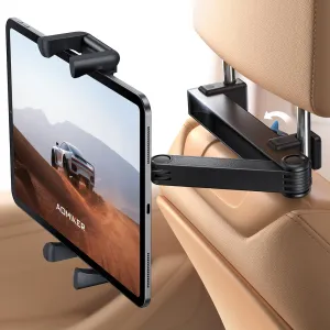 Car Headrest iPad Holder - [Aluminium Lockable Arm] Universal Car Tablet Mount Backseat with Foldable Wide Clip, Road Trip Essentials for Kids, for iPad Pro, Air, Mini, Galaxy, 6.1-13” Device