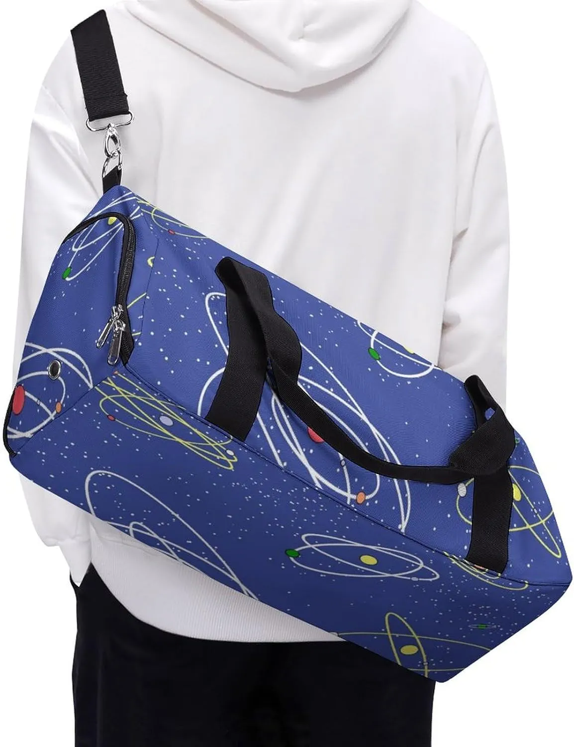 Cartoon Style Theme of Space Fitness Large Gym Bag for Unisex with Shoe Compartment & Wet Pocket