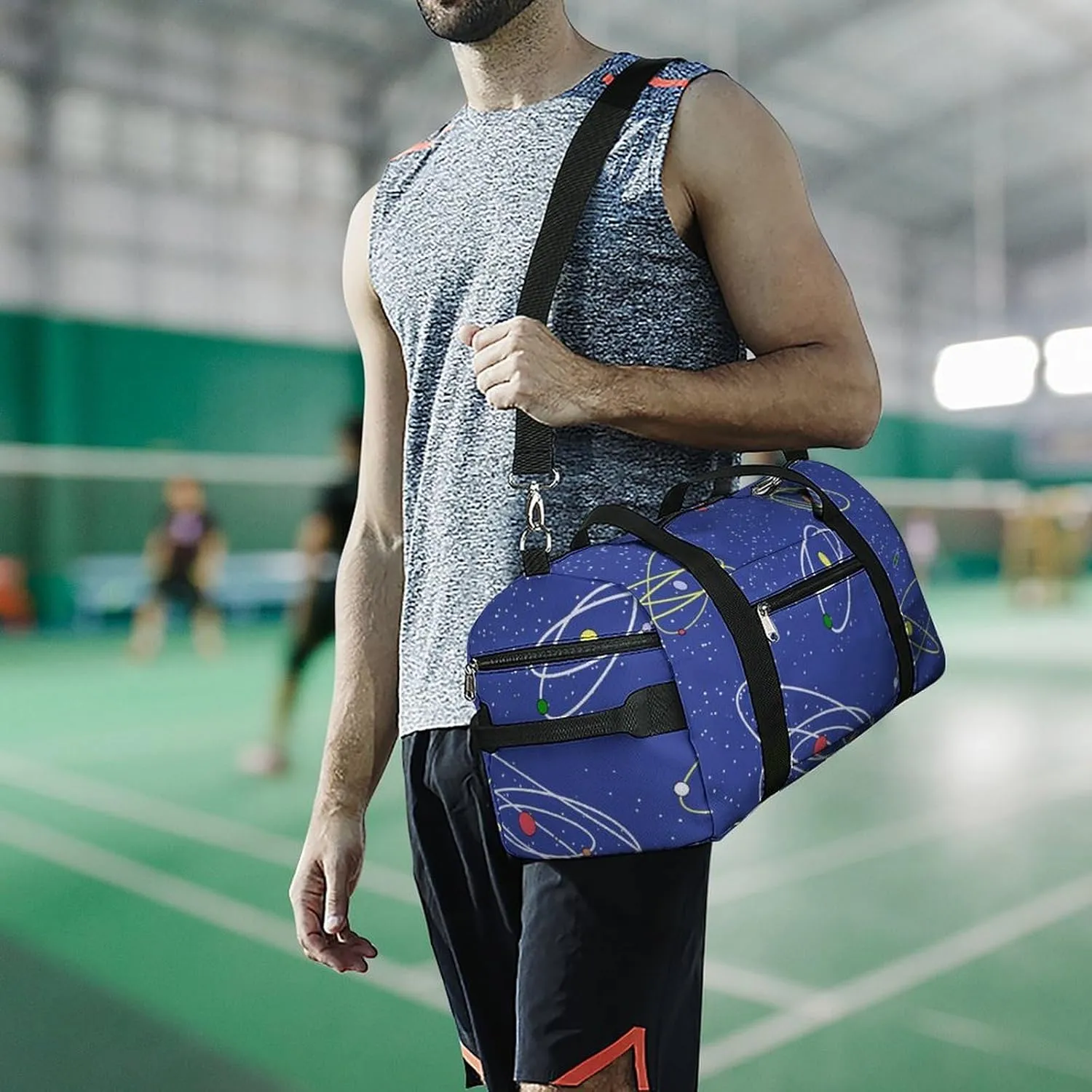 Cartoon Style Theme of Space Fitness Large Gym Bag for Unisex with Shoe Compartment & Wet Pocket