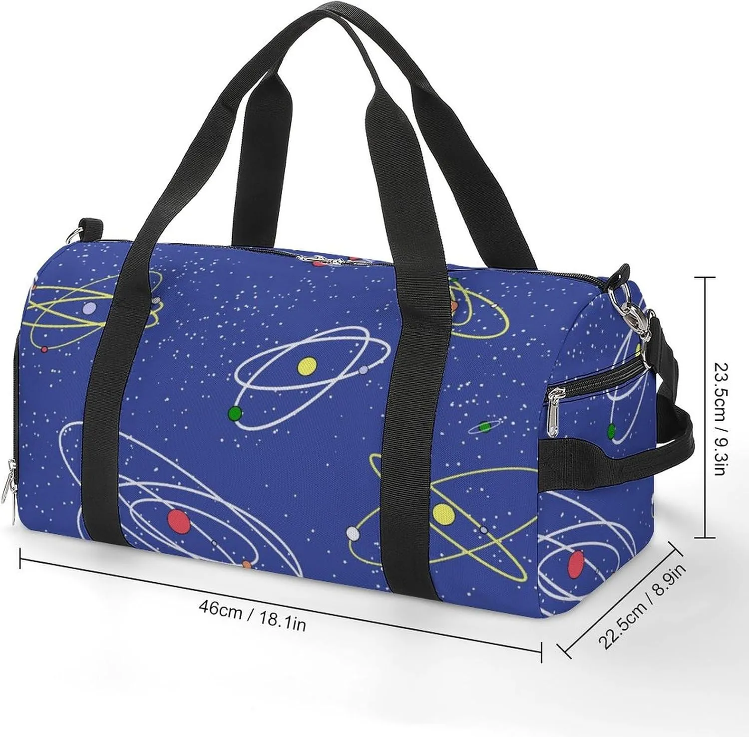 Cartoon Style Theme of Space Fitness Large Gym Bag for Unisex with Shoe Compartment & Wet Pocket
