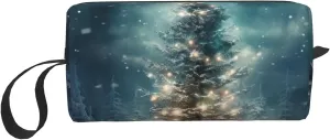 Christmas Tree Snow print Multi-Purpose Cosmetic Bag with Zipper Canvas Makeup Bag, Travel Toiletry Pouch, Pencil Bag