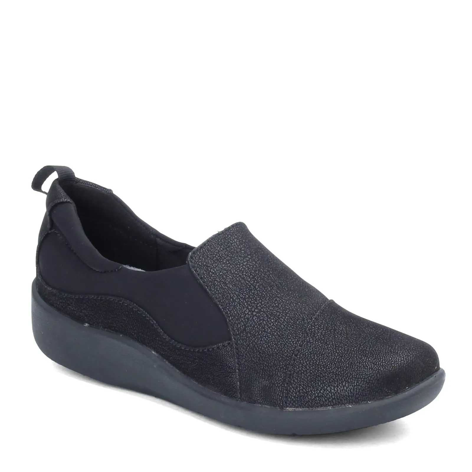 Clarks womens Sillian Paz Slip On Loafer, Black Synthetic Nubuck, 9.5 Wide US