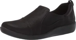 Clarks womens Sillian Paz Slip On Loafer, Black Synthetic Nubuck, 9.5 Wide US