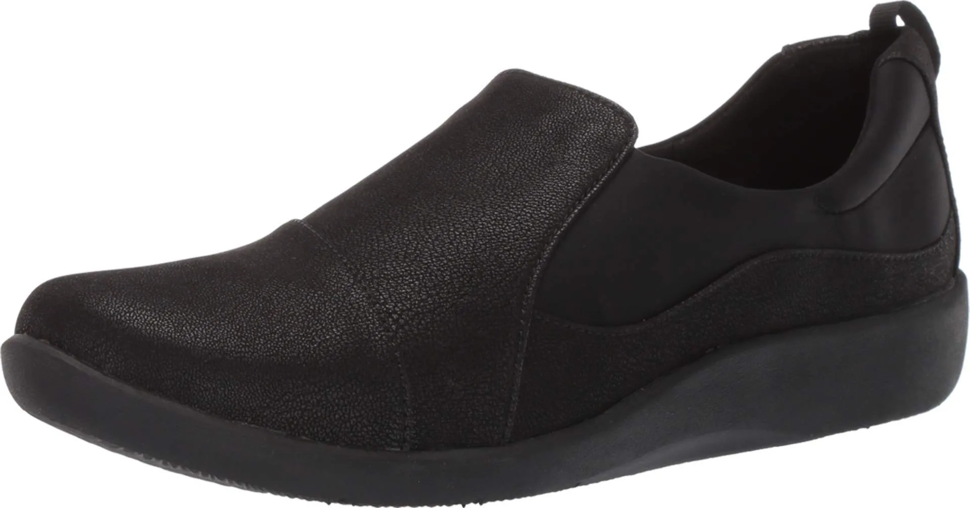 Clarks womens Sillian Paz Slip On Loafer, Black Synthetic Nubuck, 9.5 Wide US