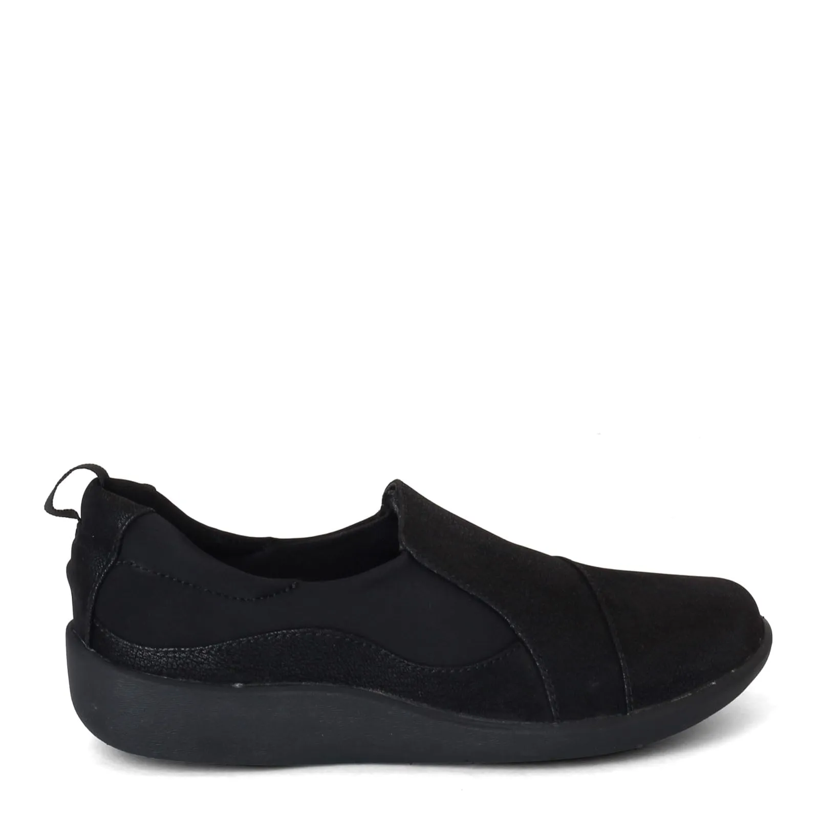 Clarks womens Sillian Paz Slip On Loafer, Black Synthetic Nubuck, 9.5 Wide US