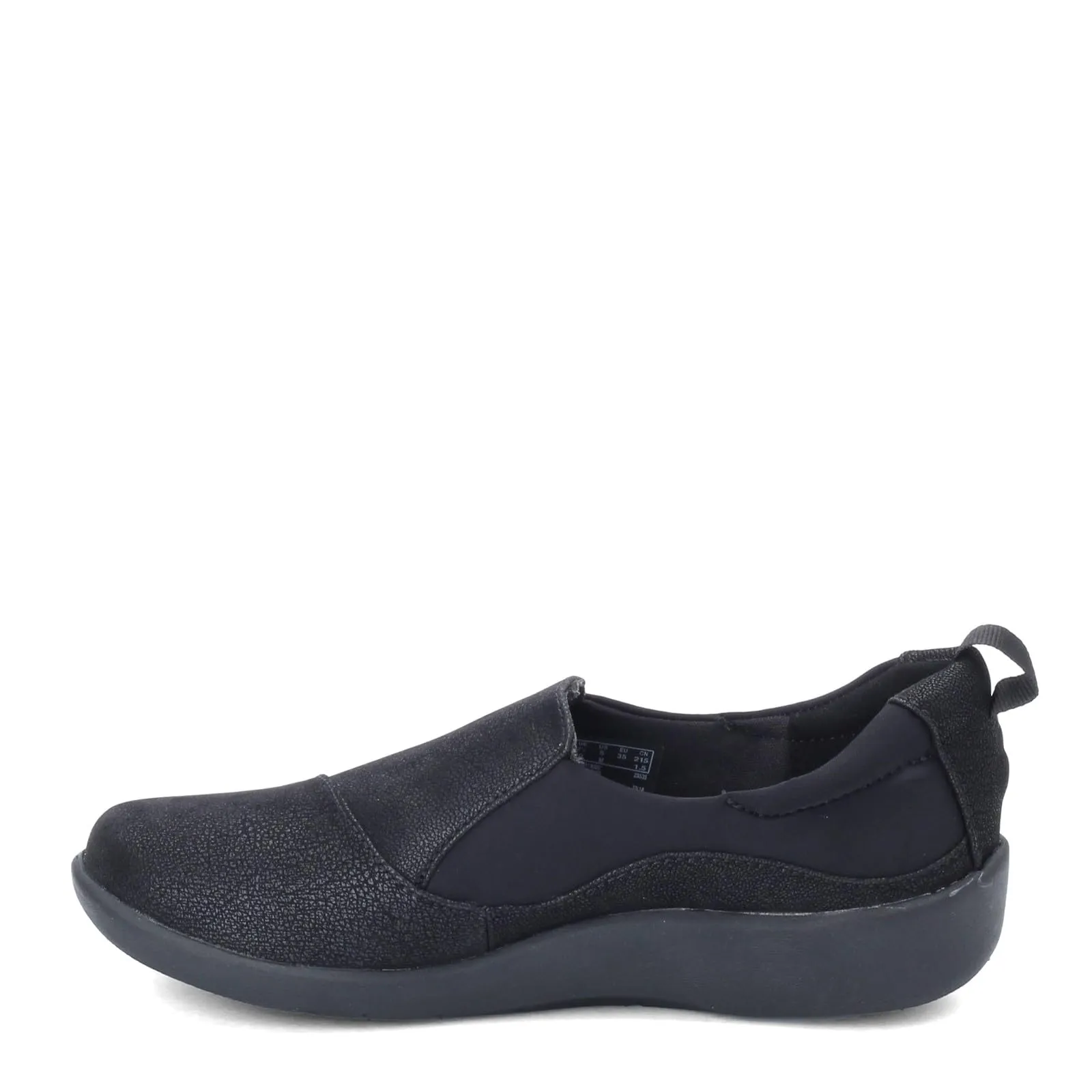 Clarks womens Sillian Paz Slip On Loafer, Black Synthetic Nubuck, 9.5 Wide US
