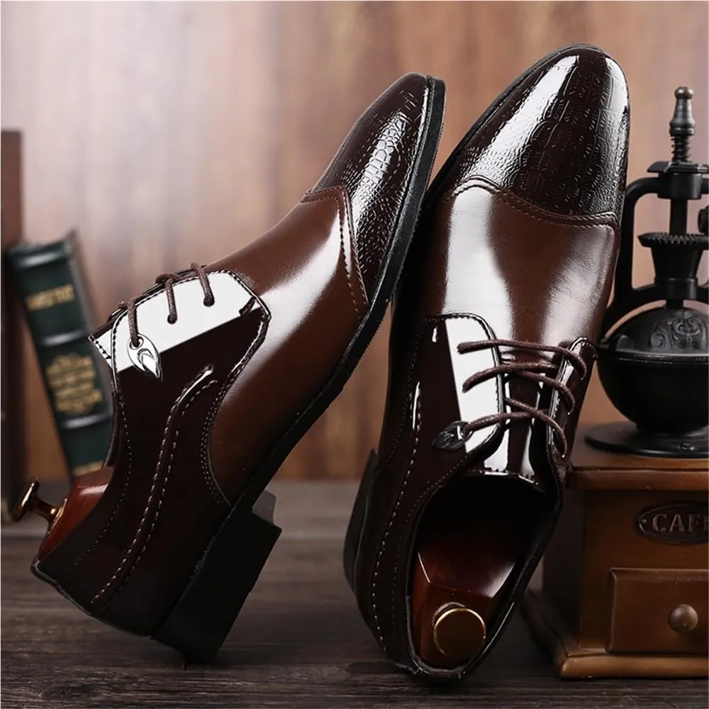 Classic Cap Toe Lace Up Comfortable Oxfords for Tuxedo Retro Dress Shoes Brogue Carved Mens Patent Leather Business Work Wedding Shoes