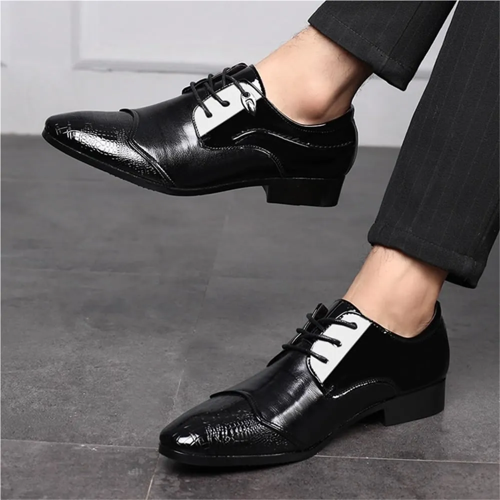 Classic Cap Toe Lace Up Comfortable Oxfords for Tuxedo Retro Dress Shoes Brogue Carved Mens Patent Leather Business Work Wedding Shoes