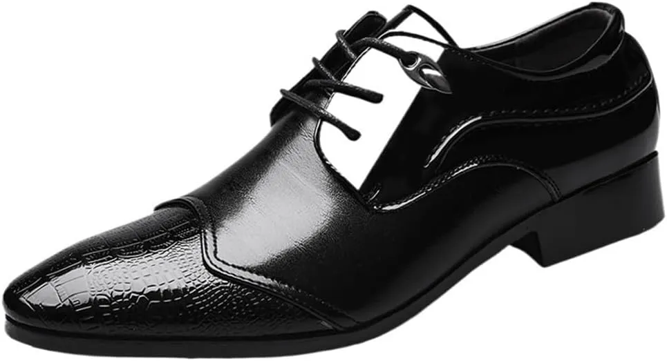 Classic Cap Toe Lace Up Comfortable Oxfords for Tuxedo Retro Dress Shoes Brogue Carved Mens Patent Leather Business Work Wedding Shoes