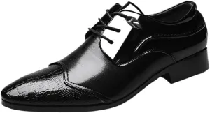 Classic Cap Toe Lace Up Comfortable Oxfords for Tuxedo Retro Dress Shoes Brogue Carved Mens Patent Leather Business Work Wedding Shoes