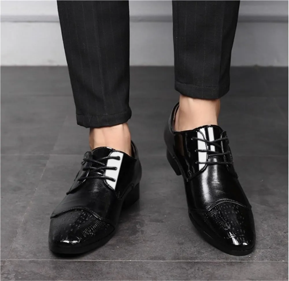 Classic Cap Toe Lace Up Comfortable Oxfords for Tuxedo Retro Dress Shoes Brogue Carved Mens Patent Leather Business Work Wedding Shoes