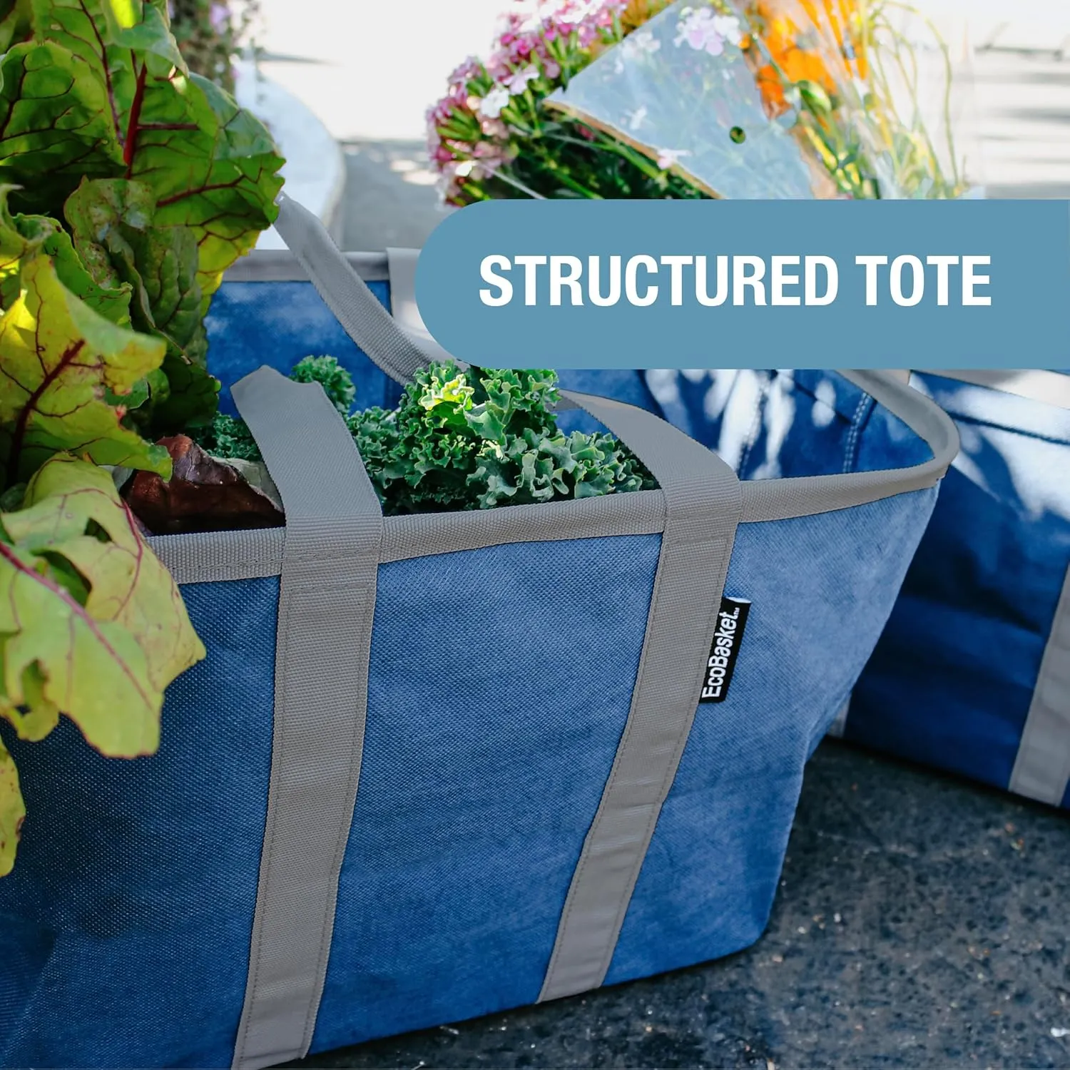 CleverMade EcoBasket 30 Liter Reusable Tote Bag with Reinforced Bottom: Collapsible Grocery Shopping Basket