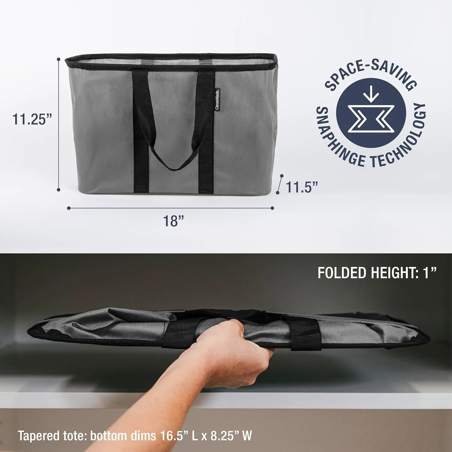CleverMade EcoBasket 30 Liter Reusable Tote Bag with Reinforced Bottom: Collapsible Grocery Shopping Basket
