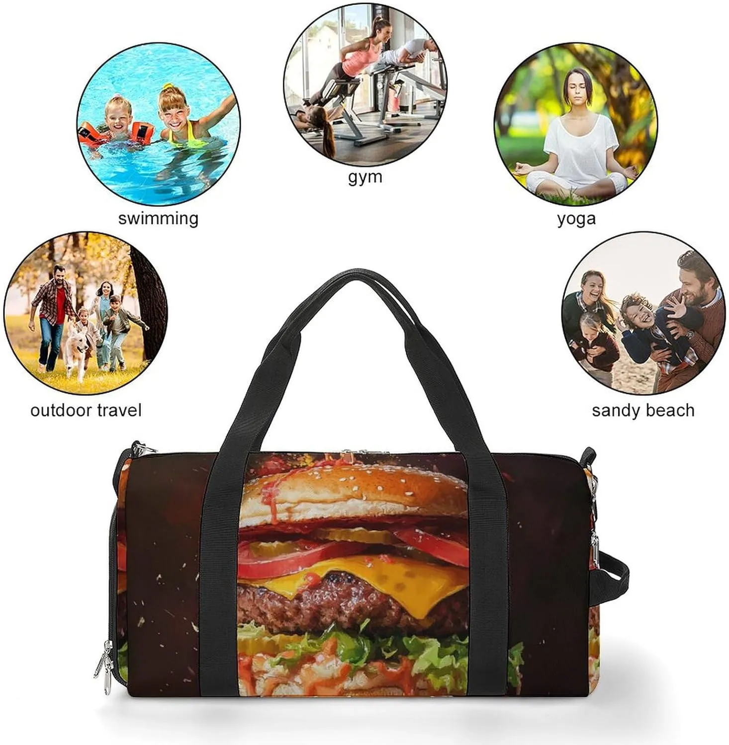 Close Up of Hamburgers Fitness Large Gym Bag for Unisex with Shoe Compartment & Wet Pocket