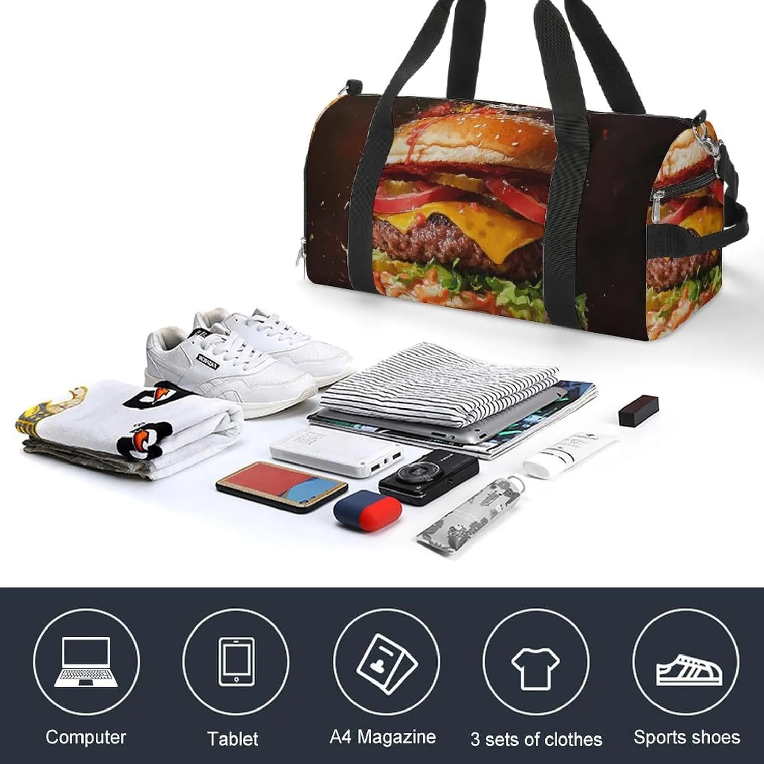 Close Up of Hamburgers Fitness Large Gym Bag for Unisex with Shoe Compartment & Wet Pocket