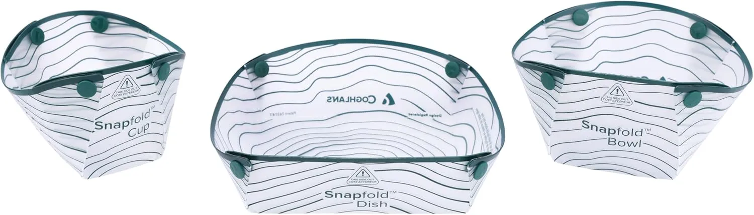 Coghlan's Snapfold™ Solo Pack 3-Piece Collapsible Tableware Set – Lightweight 4 oz, Leakproof, Compact Camping Gear for Backpacking, Hiking, and Outdoors, Includes Foldable Cup, Bowl, and Dish