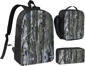 Cold Tree Camouflage print Backpack Set Casual Shoulder Bag Lunch Bag Pen Pouch 3 in 1 Set 17inch for Women Men College