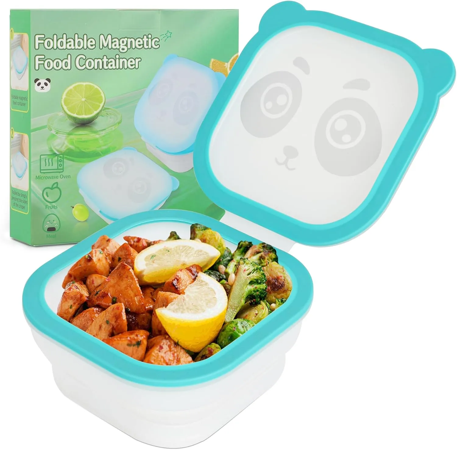 Collapsible Food Storage Containers with Magnetic Lids, Leakproof Airtight Silicone Camping Bowl, Portable Expandable Lunch Box for Camping Travel and Picnic, Microwave/Dishwasher/Freezer Safe (30oz)