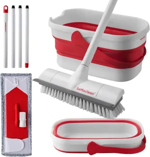 Collapsible Mop and Bucket Set with Wringer, Heavy Duty Scrub Brush, Foldable Mop and Broom for Home, Indoor or Outdoor Cleaning, Patio, Deck, RV, Concrete, and Floor Care by Bettaclean