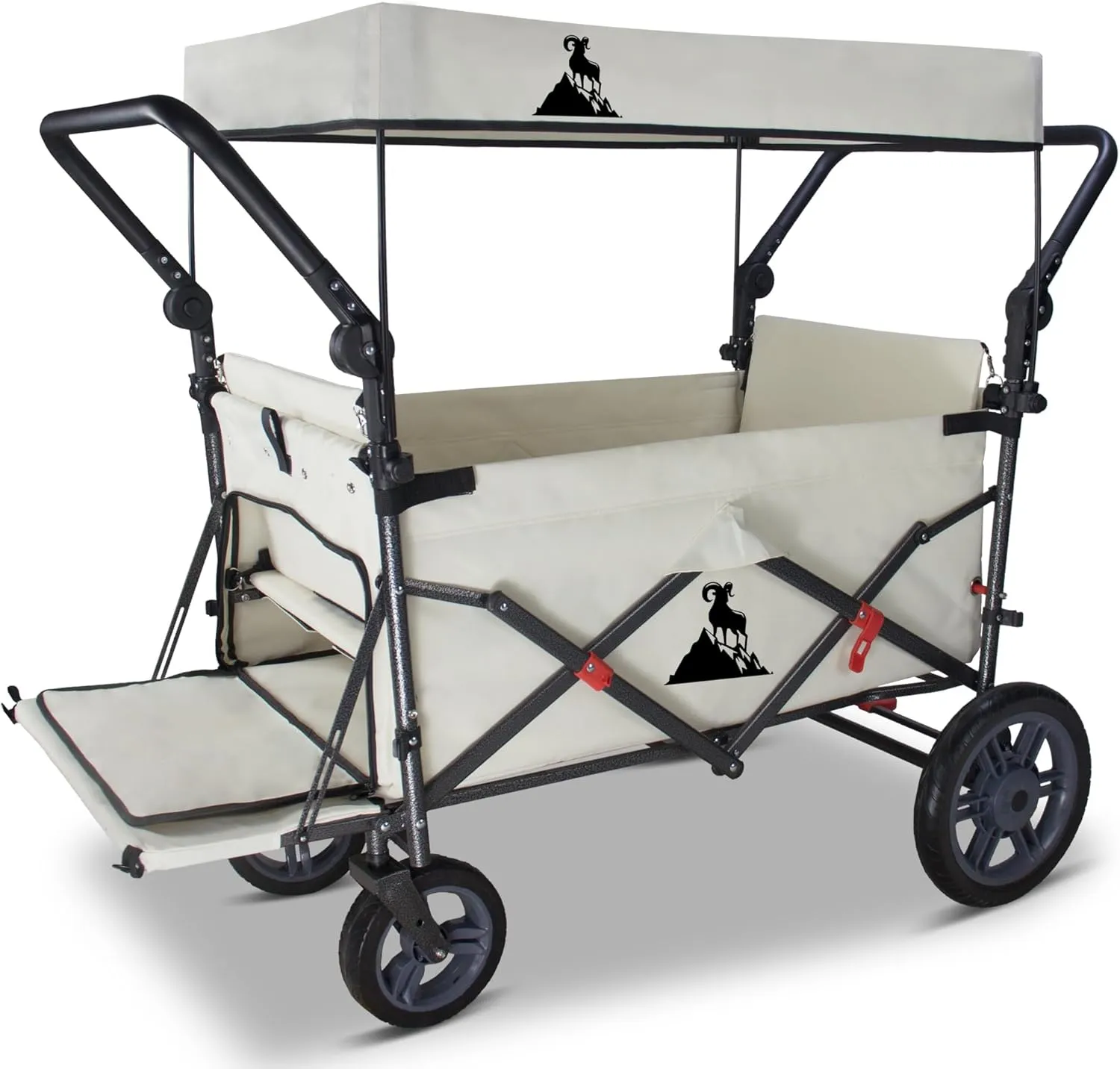 Collapsible Wagon with Removable Canopy | 265LBS Capacity | Dual Foldable Seats | All-Terrain Utility Cart for Camping, Groceries, Beach & Outdoor Adventures (Beige)