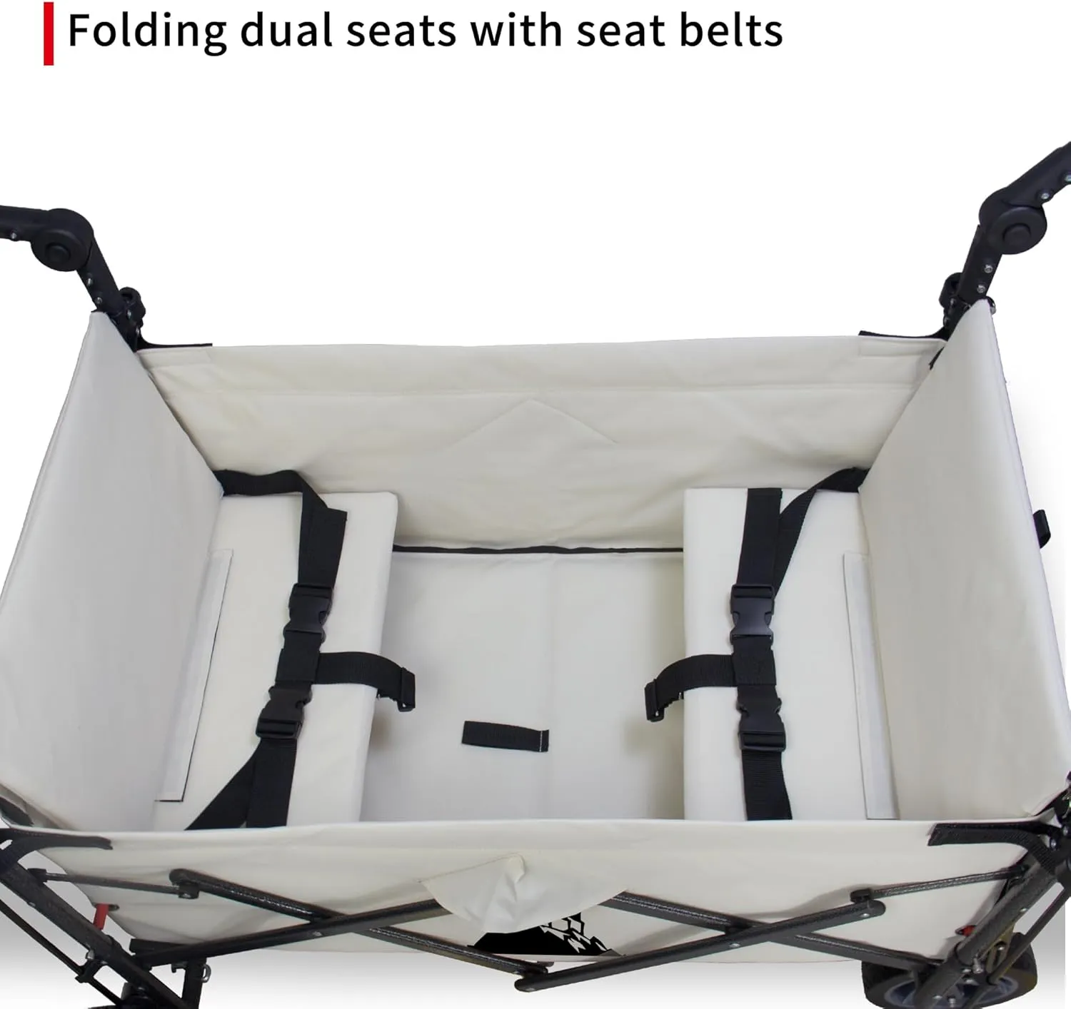 Collapsible Wagon with Removable Canopy | 265LBS Capacity | Dual Foldable Seats | All-Terrain Utility Cart for Camping, Groceries, Beach & Outdoor Adventures (Beige)
