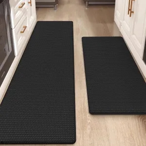 Color&Geometry Kitchen Rug Set 2 Piece Kitchen Runner Rug Kitchen Floor Mat, Cushioned Anti Fatigue Kitchen Mat Non Skid Waterproof Comfort Standing, 17"x29" 17"x59", Black