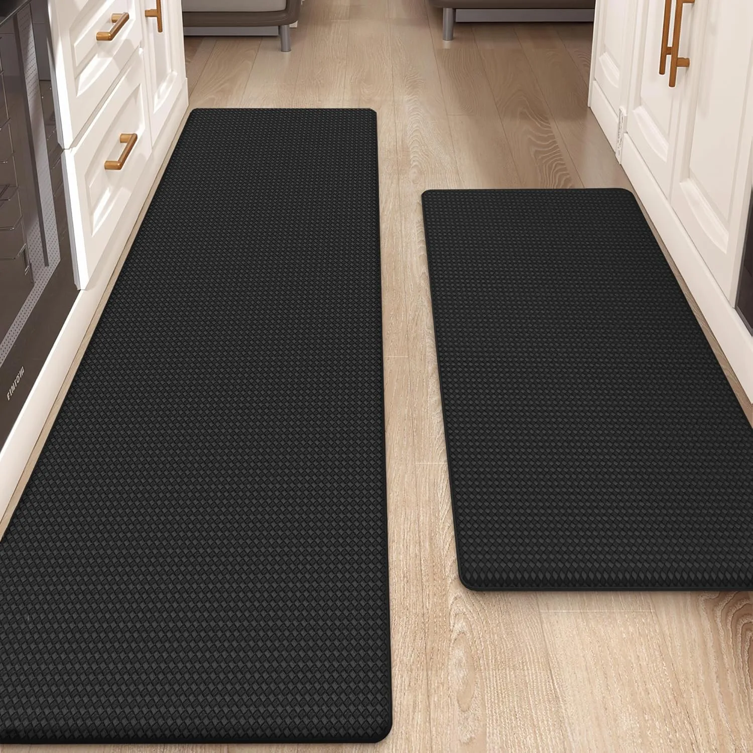 Color&Geometry Kitchen Rug Set 2 Piece Kitchen Runner Rug Kitchen Floor Mat, Cushioned Anti Fatigue Kitchen Mat Non Skid Waterproof Comfort Standing, 17"x29" 17"x59", Black