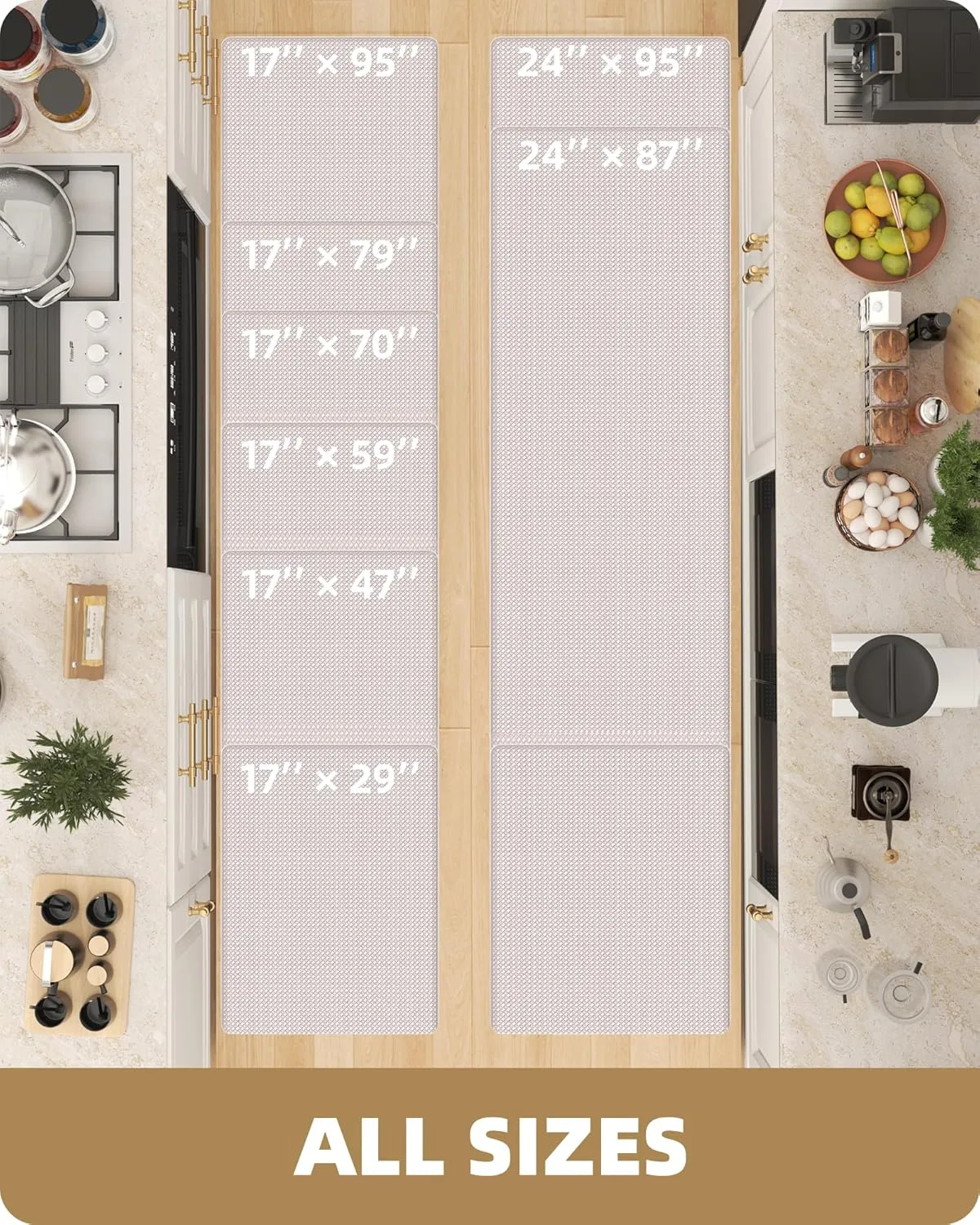 Color&Geometry Kitchen Rugs, Kitchen Runner Rug Kitchen Floor Mat, Cushioned Anti-Fatigue Kitchen Mat, Non Slip Waterproof Comfort Standing Padded, Memory Foam Kitchen Mat, 17"x79", Beige