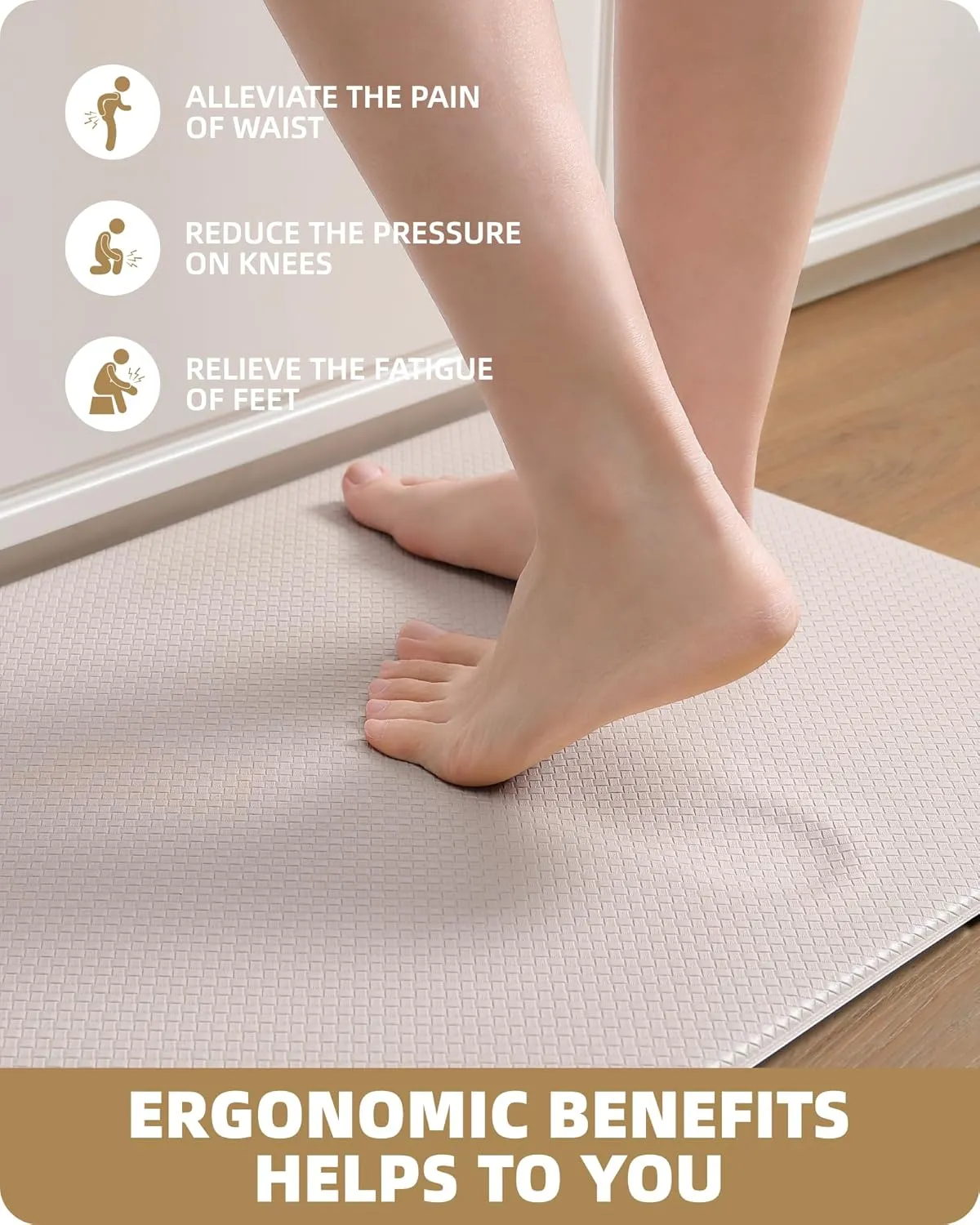 Color&Geometry Kitchen Rugs, Kitchen Runner Rug Kitchen Floor Mat, Cushioned Anti-Fatigue Kitchen Mat, Non Slip Waterproof Comfort Standing Padded, Memory Foam Kitchen Mat, 17"x79", Beige