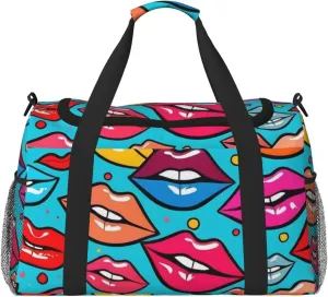 Colorful Lips Print Travel Duffel Bag for Men & Women, Foldable Travel Bags and Spacious Weekender Tote Bag for Storage Toiletry Luggage Personal Item