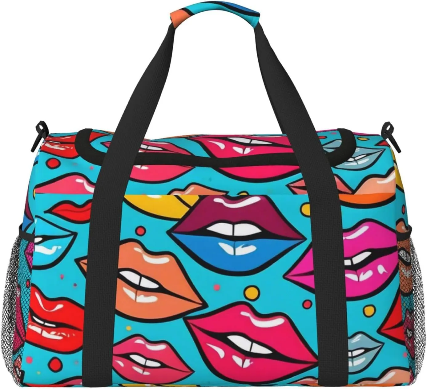 Colorful Lips Print Travel Duffel Bag for Men & Women, Foldable Travel Bags and Spacious Weekender Tote Bag for Storage Toiletry Luggage Personal Item