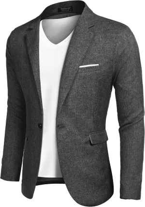 COOFANDY Men's Casual Suit Blazer Jackets Lightweight Sports Coats One Button Linen Texture Jacket