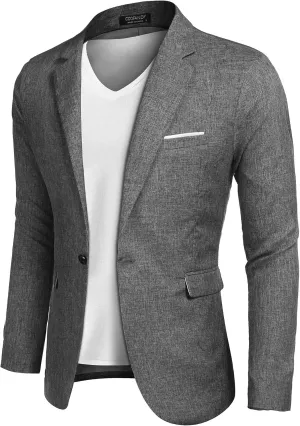 COOFANDY Men's Casual Suit Blazer Jackets Lightweight Sports Coats One Button Linen Texture Jacket