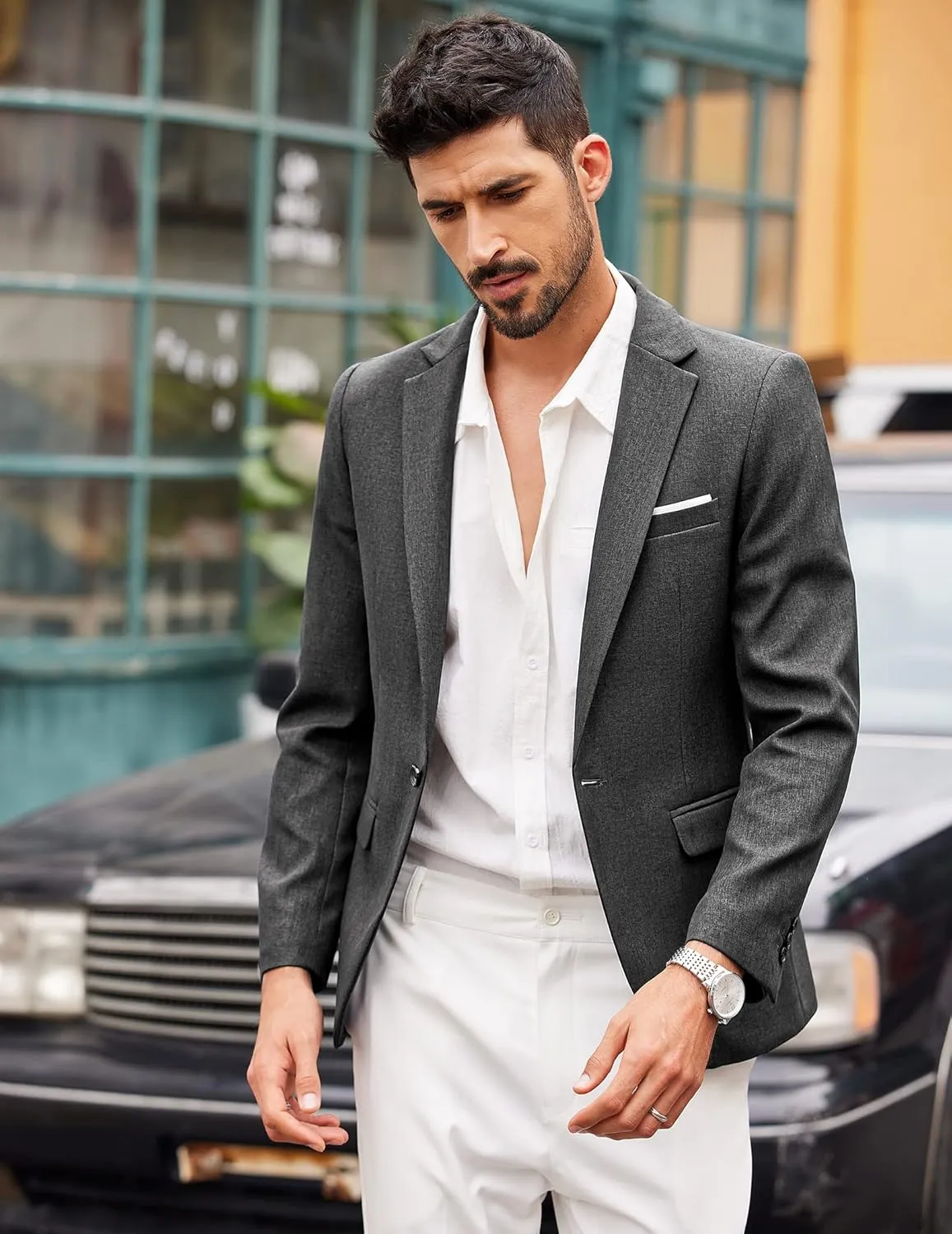 COOFANDY Men's Casual Suit Blazer Jackets Lightweight Sports Coats One Button Linen Texture Jacket