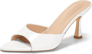 Coutgo Womens Heeled Mules Pointed Peep Toe High Heels Slip On Backless Mule Sandals Dress Shoes